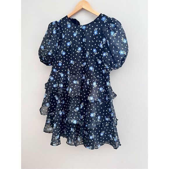 Sandy Liang × Target Women's Floral Print Short Sleeve Tiered Dress Black Sz M - Picture 1 of 7